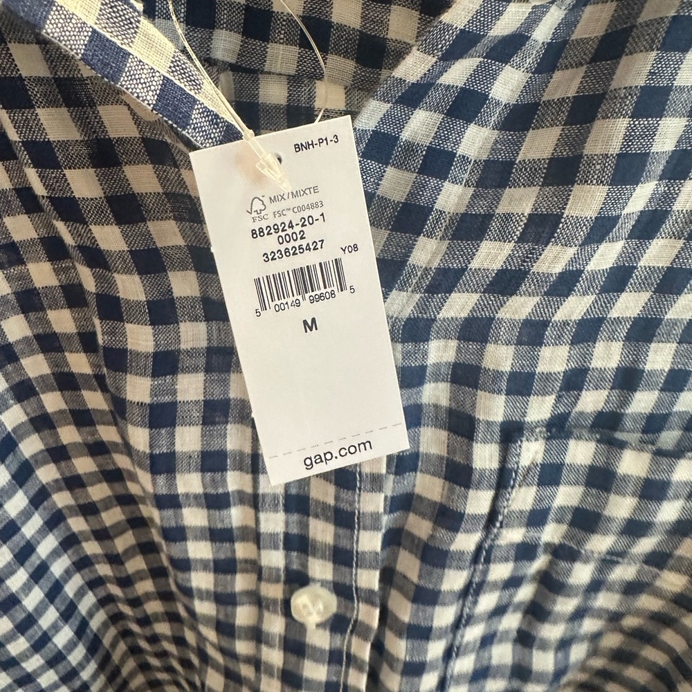 GAP Navy and White Gingham Linen Button-Down Shirt - Picture 4 of 4